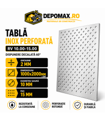 Tabla inox perforata AISI 304 RV 10.00-15.00, 2 x 1000 x 2000 mm, 2 mp Tabla inox perforata AISI 304 RV 10.00-15.00, 2 x 1000 x 2000 mm, 2 mp